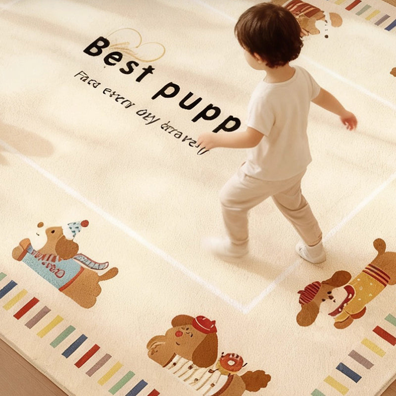 Contemporary Creative Rectangular Faux Cashmere Cotton-Linen Printed Non-Slip Kids Rug For Living Room