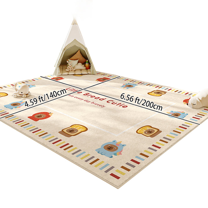 Contemporary Creative Rectangular Faux Cashmere Cotton-Linen Printed Non-Slip Kids Rug For Living Room