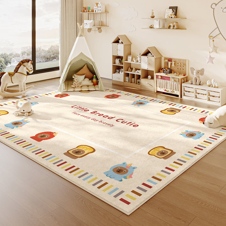 Contemporary Creative Rectangular Faux Cashmere Cotton-Linen Printed Non-Slip Kids Rug For Living Room