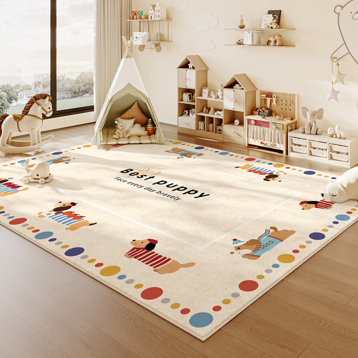Contemporary Creative Rectangular Faux Cashmere Cotton-Linen Printed Non-Slip Kids Rug For Living Room