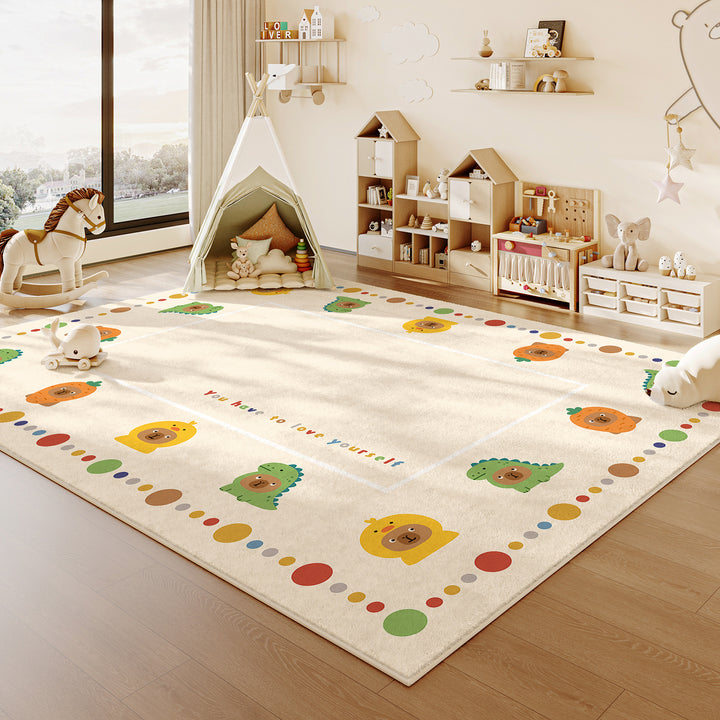 Contemporary Creative Rectangular Faux Cashmere Cotton-Linen Printed Non-Slip Kids Rug For Living Room