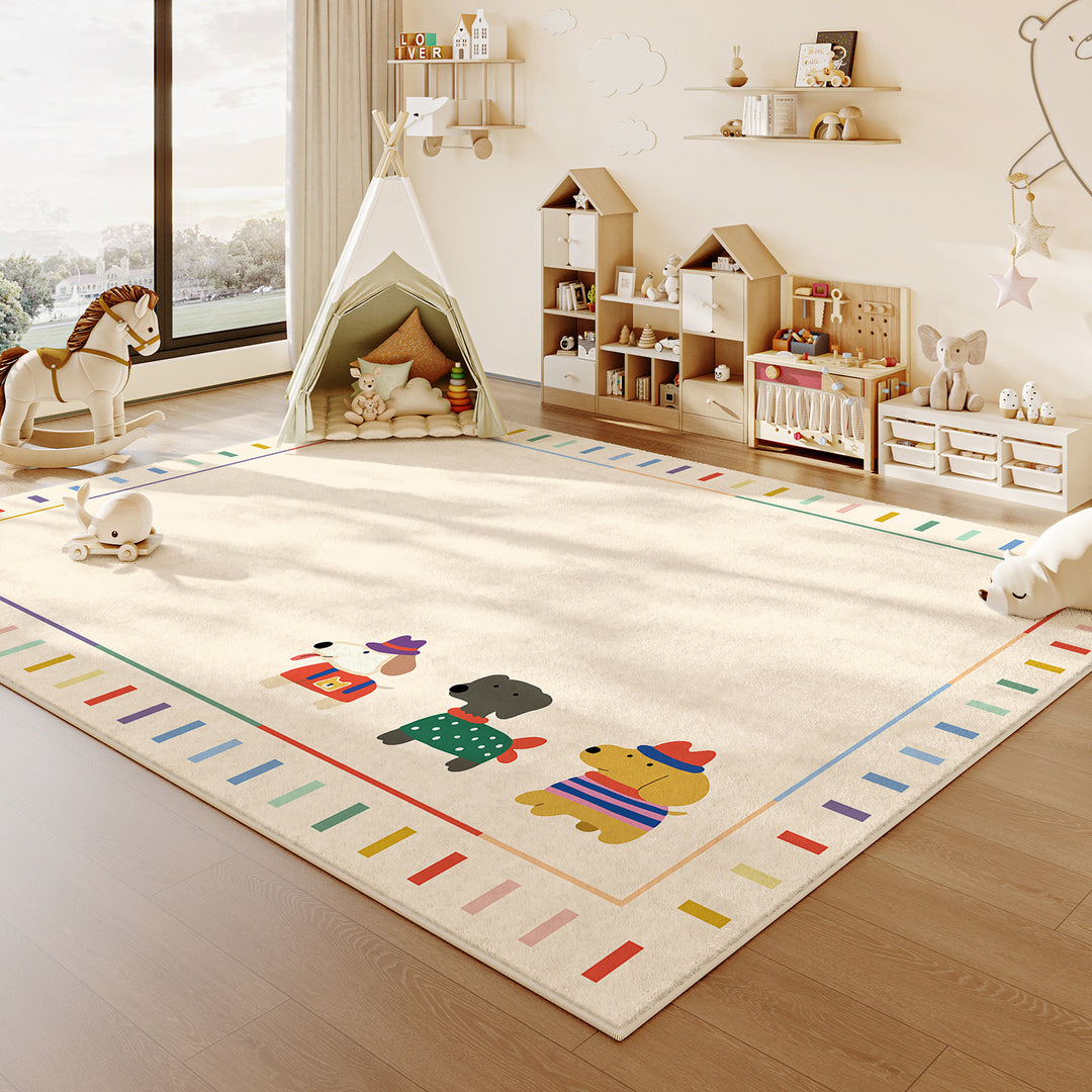 Contemporary Creative Rectangular Faux Cashmere Cotton-Linen Printed Non-Slip Kids Rug For Living Room