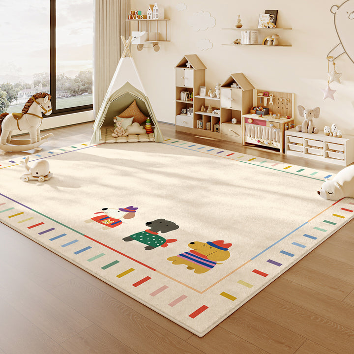 Contemporary Creative Rectangular Faux Cashmere Cotton-Linen Printed Non-Slip Kids Rug For Living Room