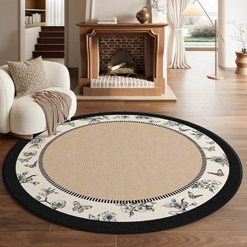 Traditional French Round Polyester Fiber Dotted Plastic Cotton-Linen Printed Non-Slip Rug For Living Room