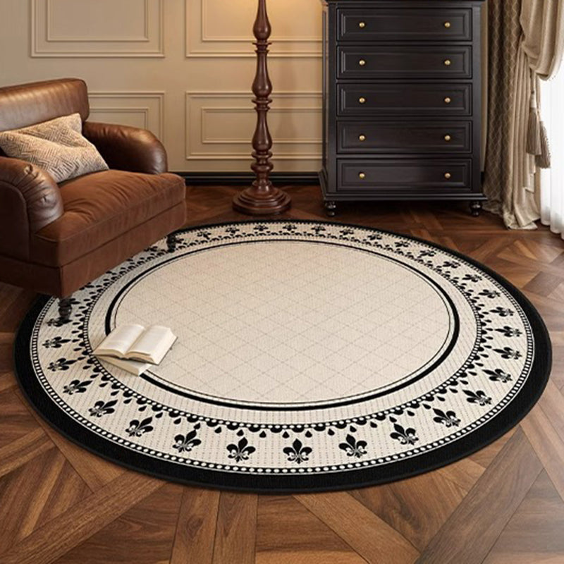Traditional French Round Polyester Fiber Dotted Plastic Cotton-Linen Printed Non-Slip Rug For Living Room