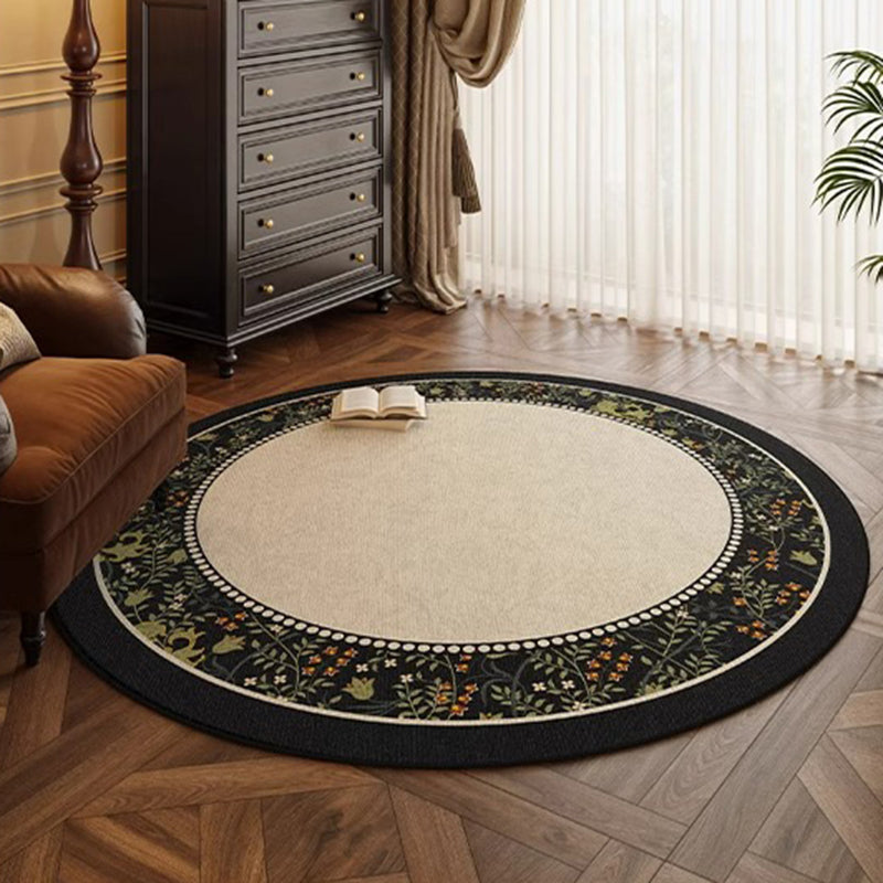 Traditional French Round Polyester Fiber Dotted Plastic Cotton-Linen Printed Non-Slip Rug For Living Room