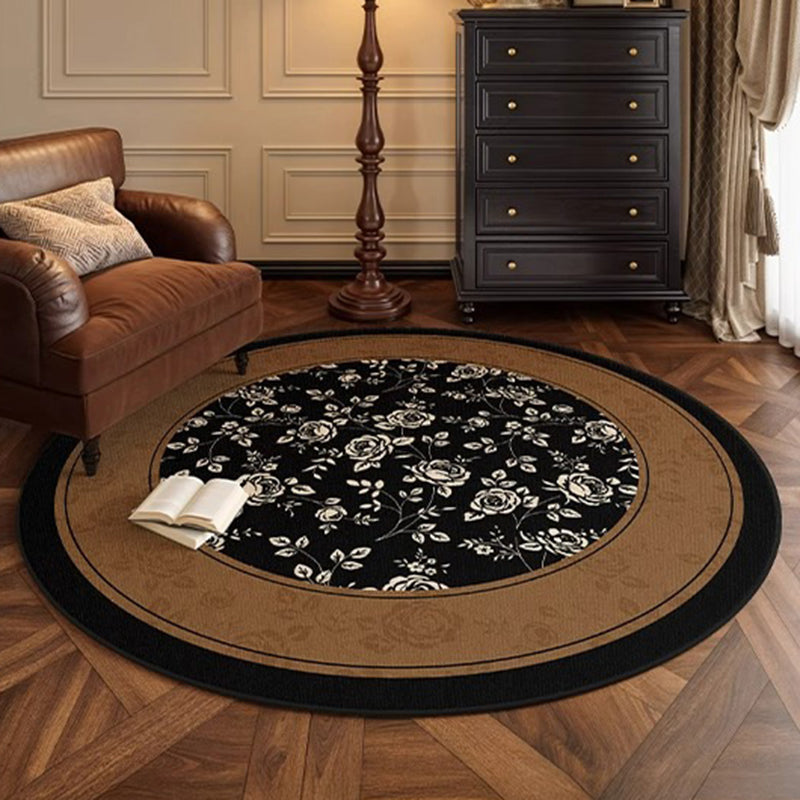 Traditional French Round Polyester Fiber Dotted Plastic Cotton-Linen Printed Non-Slip Rug For Living Room
