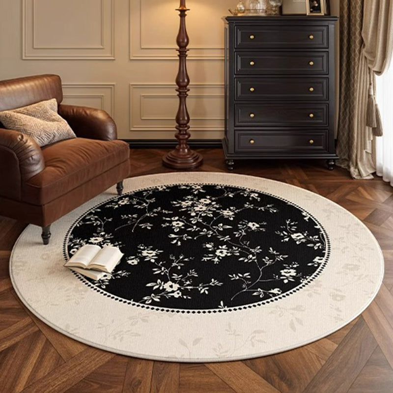 Traditional French Round Polyester Fiber Dotted Plastic Cotton-Linen Printed Non-Slip Rug For Living Room