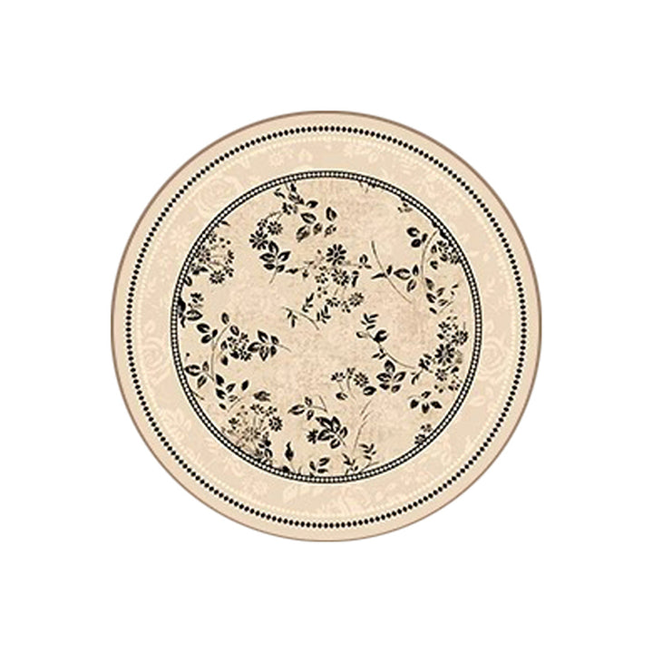 Traditional French Round Polyester Fiber Dotted Plastic Cotton-Linen Printed Non-Slip Rug For Living Room