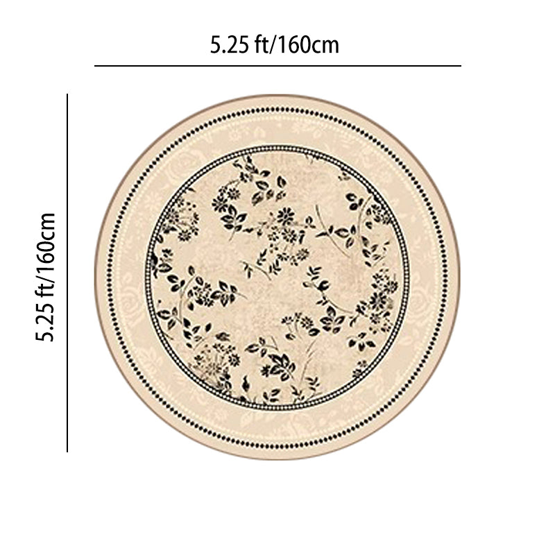 Traditional French Round Polyester Fiber Dotted Plastic Cotton-Linen Printed Non-Slip Rug For Living Room