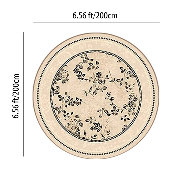 Traditional French Round Polyester Fiber Dotted Plastic Cotton-Linen Printed Non-Slip Rug For Living Room
