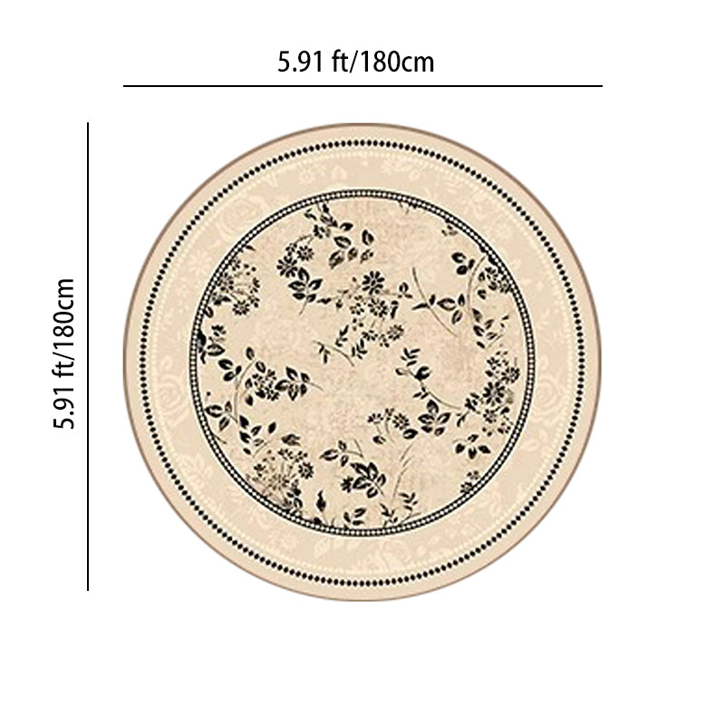 Traditional French Round Polyester Fiber Dotted Plastic Cotton-Linen Printed Non-Slip Rug For Living Room