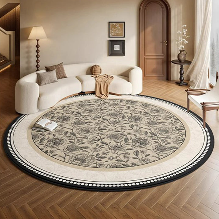 Traditional French Round Polyester Fiber Dotted Plastic Cotton-Linen Printed Non-Slip Rug For Living Room