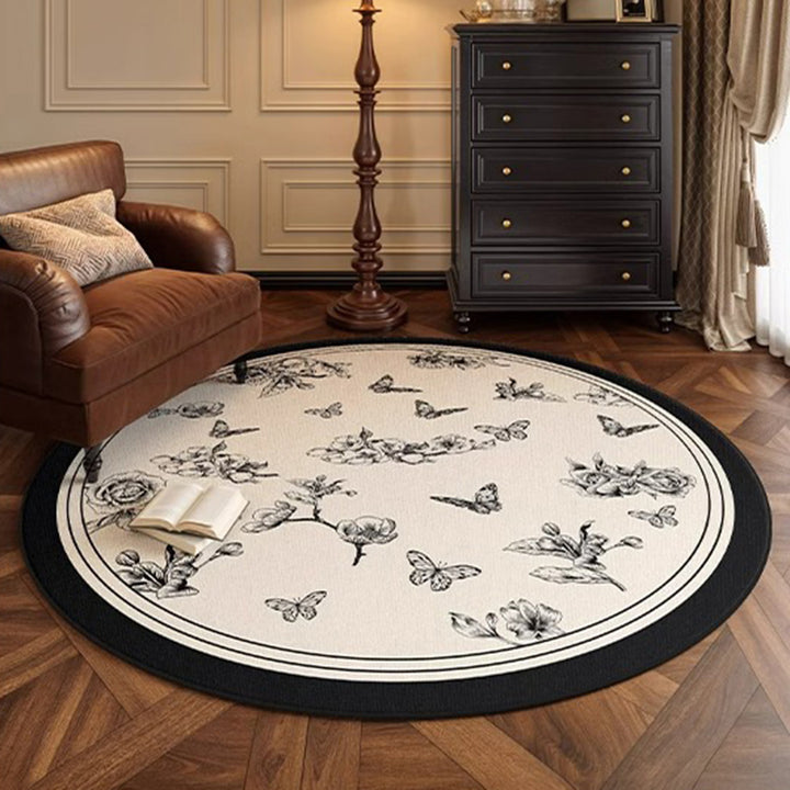 Traditional French Round Polyester Fiber Dotted Plastic Cotton-Linen Printed Non-Slip Rug For Living Room