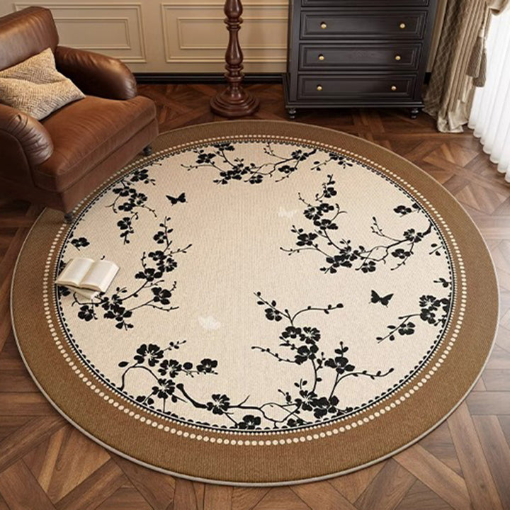 Traditioneller französischer runder Teppich aus Polyesterfasern mit gepunkteter Kunststoff-Baumwoll-Leinen-Prints, rutschfest, für das Wohnzimmer 