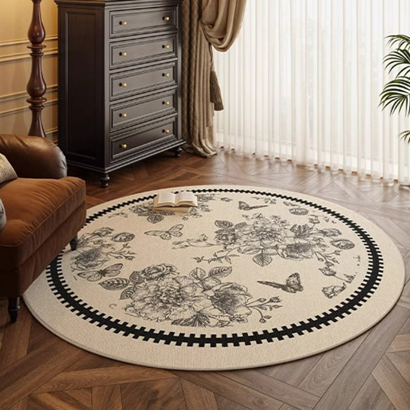 Traditioneller französischer runder Teppich aus Polyesterfasern mit gepunkteter Kunststoff-Baumwoll-Leinen-Prints, rutschfest, für das Wohnzimmer 