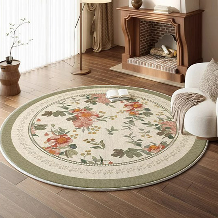 Traditioneller französischer runder Teppich aus Polyesterfasern mit gepunkteter Kunststoff-Baumwoll-Leinen-Prints, rutschfest, für das Wohnzimmer 