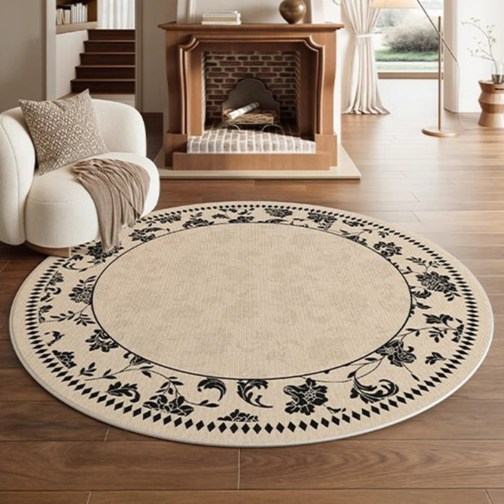 Traditional French Round Polyester Fiber Dotted Plastic Cotton-Linen Printed Non-Slip Rug For Living Room