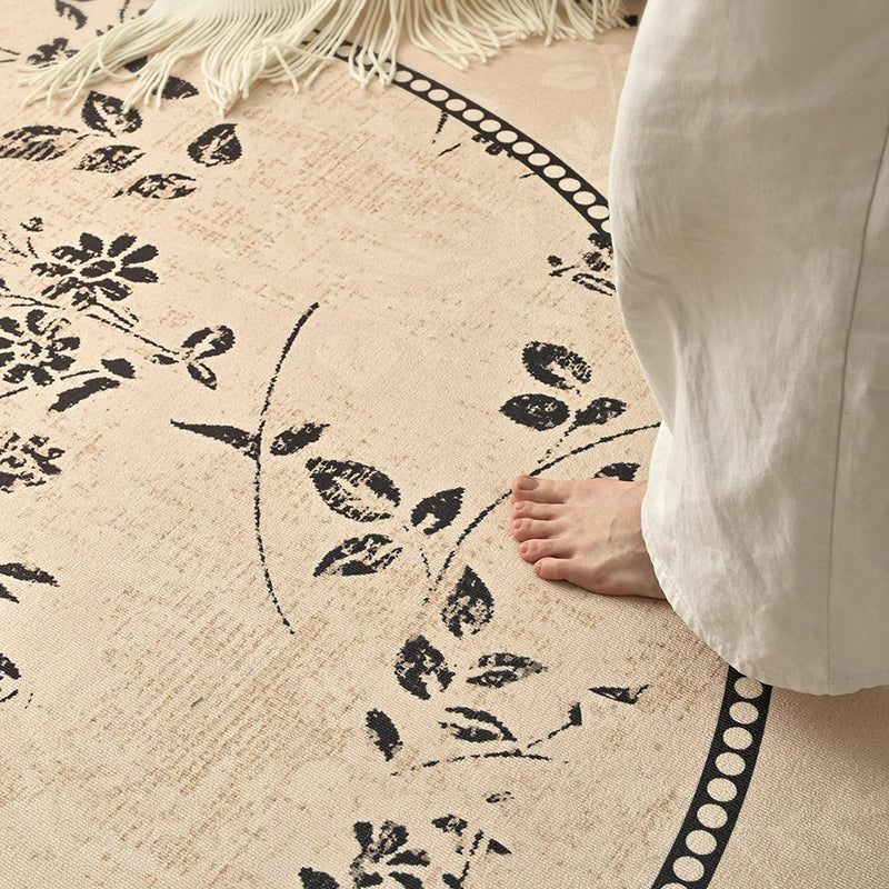 Traditioneller französischer runder Teppich aus Polyesterfasern mit gepunkteter Kunststoff-Baumwoll-Leinen-Prints, rutschfest, für das Wohnzimmer 