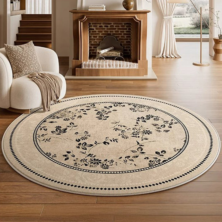 Traditional French Round Polyester Fiber Dotted Plastic Cotton-Linen Printed Non-Slip Rug For Living Room