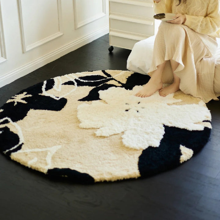 Traditional French Round Polyester Fiber TPR Non-Slip Carved Rug For Living Room