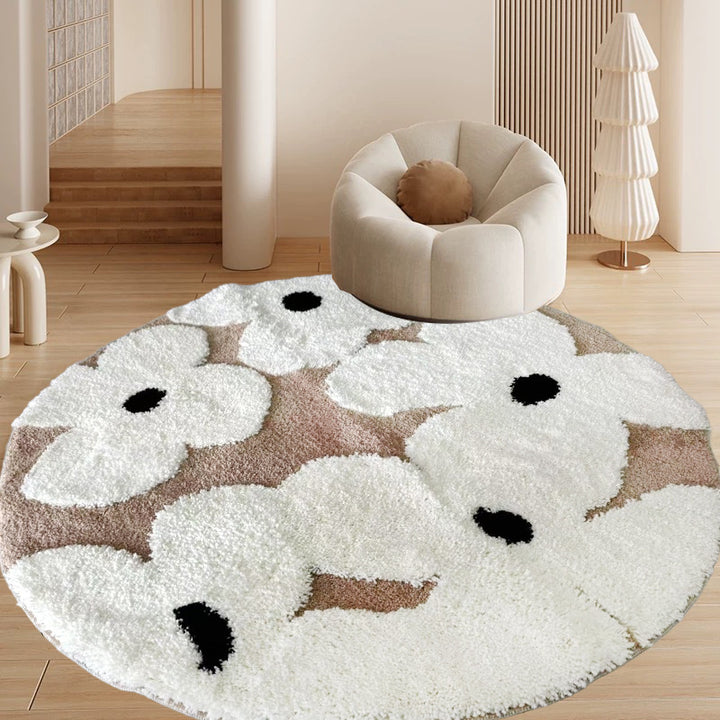 Traditional French Round Polyester Fiber TPR Non-Slip Carved Rug For Living Room