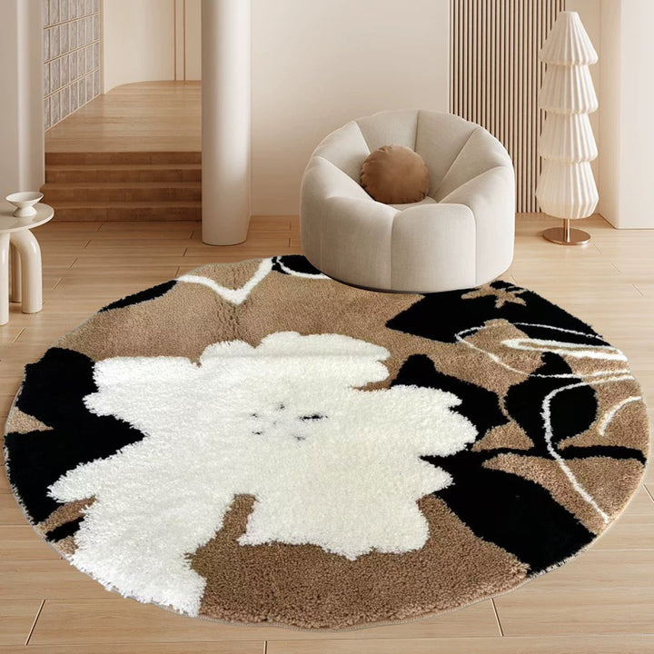 Traditional French Round Polyester Fiber TPR Non-Slip Carved Rug For Living Room