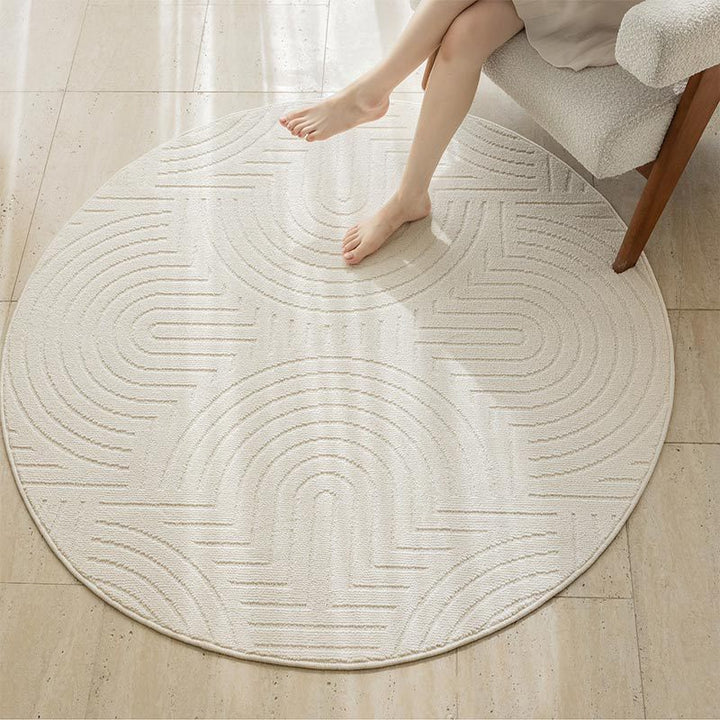Contemporary Scandinavian Round Polypropylene Fiber Cotton Linen Non-Slip High-Low Texture Rug For Living Room