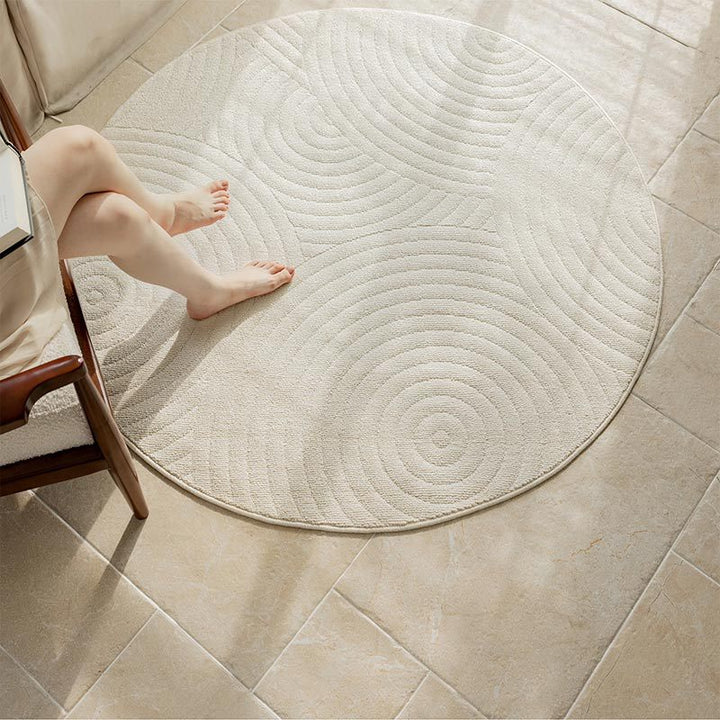 Contemporary Scandinavian Round Polypropylene Fiber Cotton Linen Non-Slip High-Low Texture Rug For Living Room