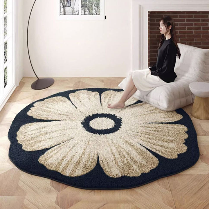 Traditional French Round Faux Cashmere Dotted Plastic Fabric Non-Slip Printed Rug For Living Room