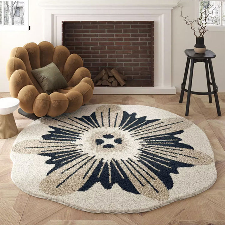 Traditional French Round Faux Cashmere Dotted Plastic Fabric Non-Slip Printed Rug For Living Room
