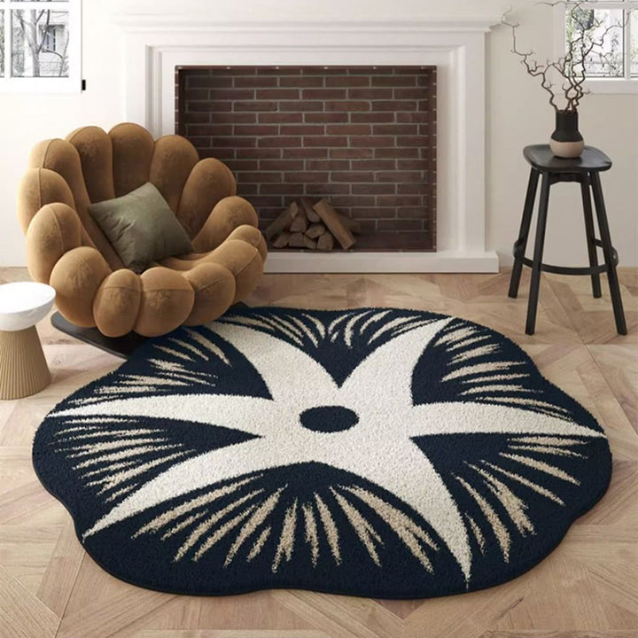 Traditional French Round Faux Cashmere Dotted Plastic Fabric Non-Slip Printed Rug For Living Room