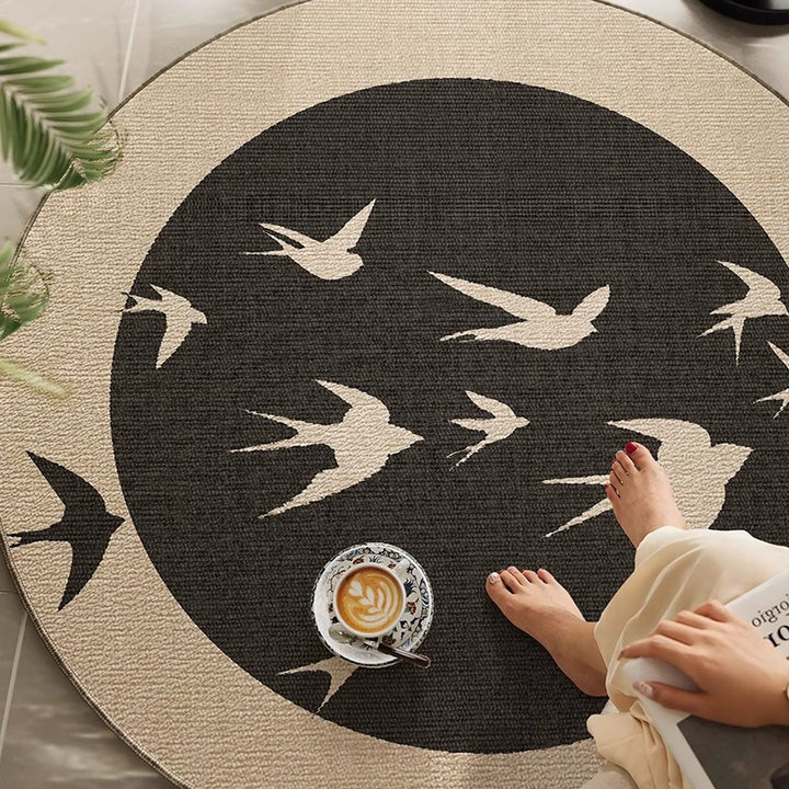 Traditional Vintage Round Polyester Fiber TPR Non-Slip Printed Rug For Living Room