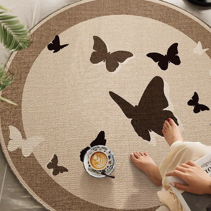 Traditional Vintage Round Polyester Fiber TPR Non-Slip Printed Rug For Living Room
