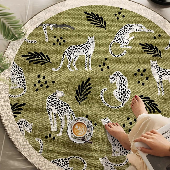 Traditional Vintage Round Polyester Fiber TPR Non-Slip Printed Rug For Living Room