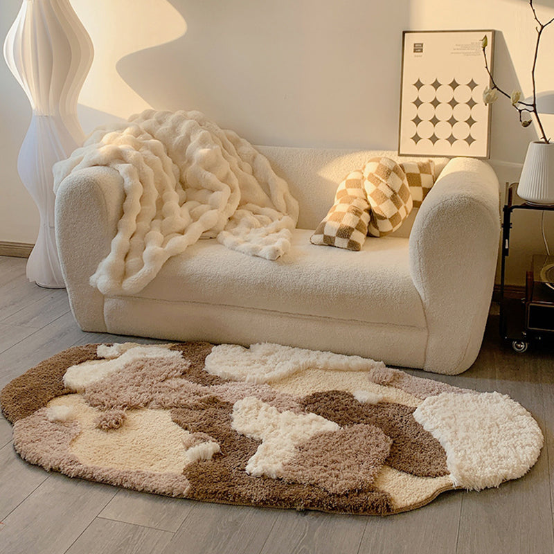 Zeitgenössischer kreativer ovaler Teppich aus Polyesterfaser und TPE mit rutschfester Hoch-Tief-Flauschstruktur für das Wohnzimmer 