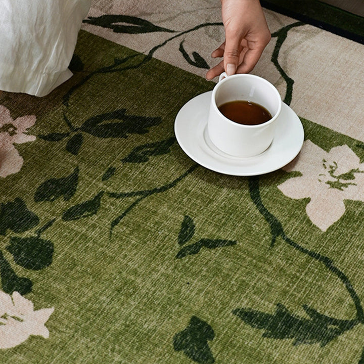 Traditional French Rectangular Polyester Fiber Dotted Plastic Cotton Linen Printed Non-Slip Rug For Living Room
