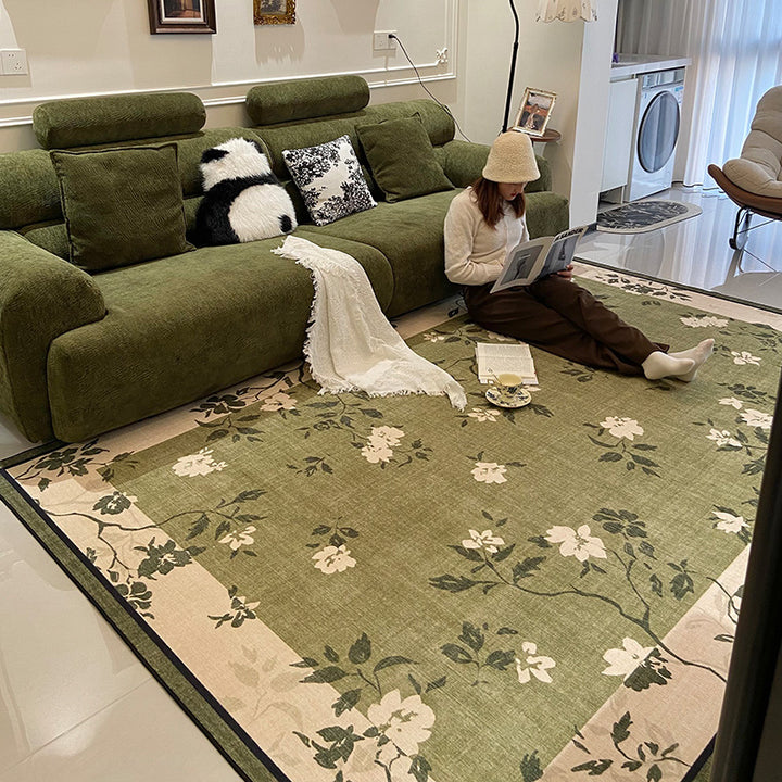 Traditional French Rectangular Polyester Fiber Dotted Plastic Cotton Linen Printed Non-Slip Rug For Living Room