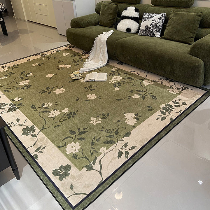 Traditional French Rectangular Polyester Fiber Dotted Plastic Cotton Linen Printed Non-Slip Rug For Living Room
