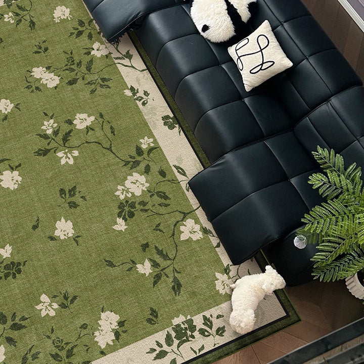 Traditional French Rectangular Polyester Fiber Dotted Plastic Cotton Linen Printed Non-Slip Rug For Living Room
