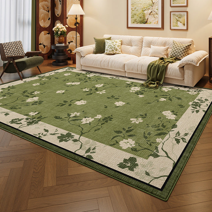 Traditional French Rectangular Polyester Fiber Dotted Plastic Cotton Linen Printed Non-Slip Rug For Living Room