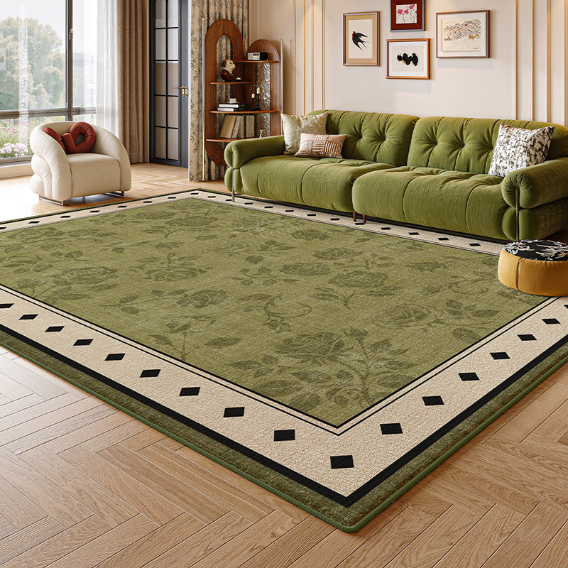 Traditional French Rectangular Polyester Fiber Dotted Plastic Cotton Linen Printed Non-Slip Rug For Living Room