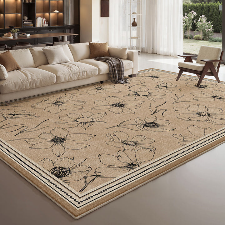 Traditional French Rectangular Polyester Fiber Dotted Plastic Cotton Linen Printed Non-Slip Rug For Living Room