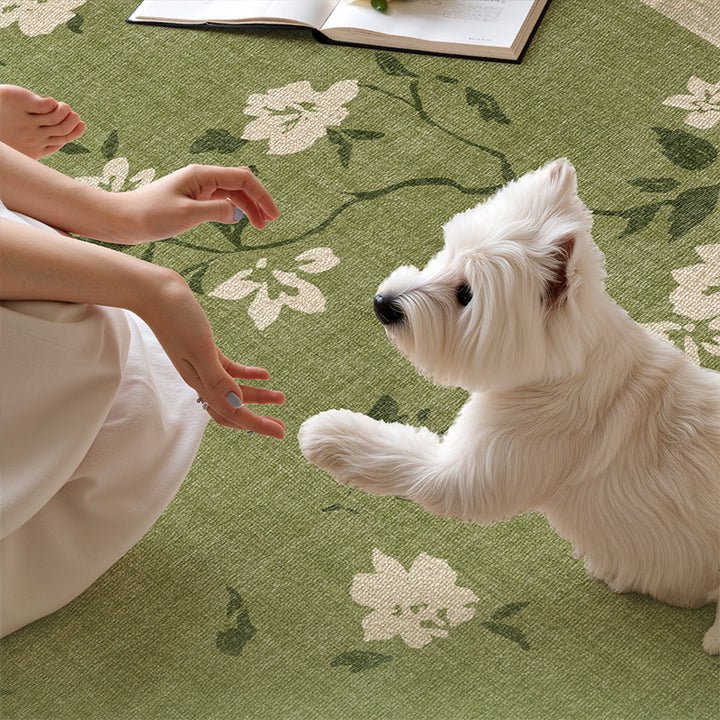 Tapis antidérapant imprimé en coton et lin, en fibre de polyester rectangulaire vintage traditionnelle à pois, en plastique, pour salon 