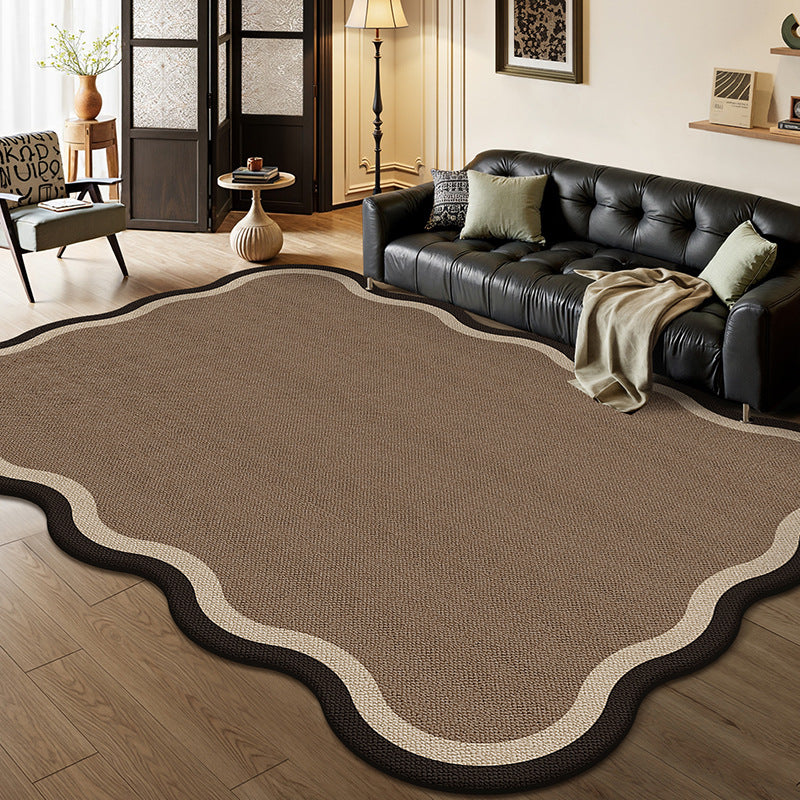 Traditional Vintage Rectangular Wavy-Edge Polyester Fiber Dotted Plastic Cotton Linen Printed Non-Slip Rug For Living Room