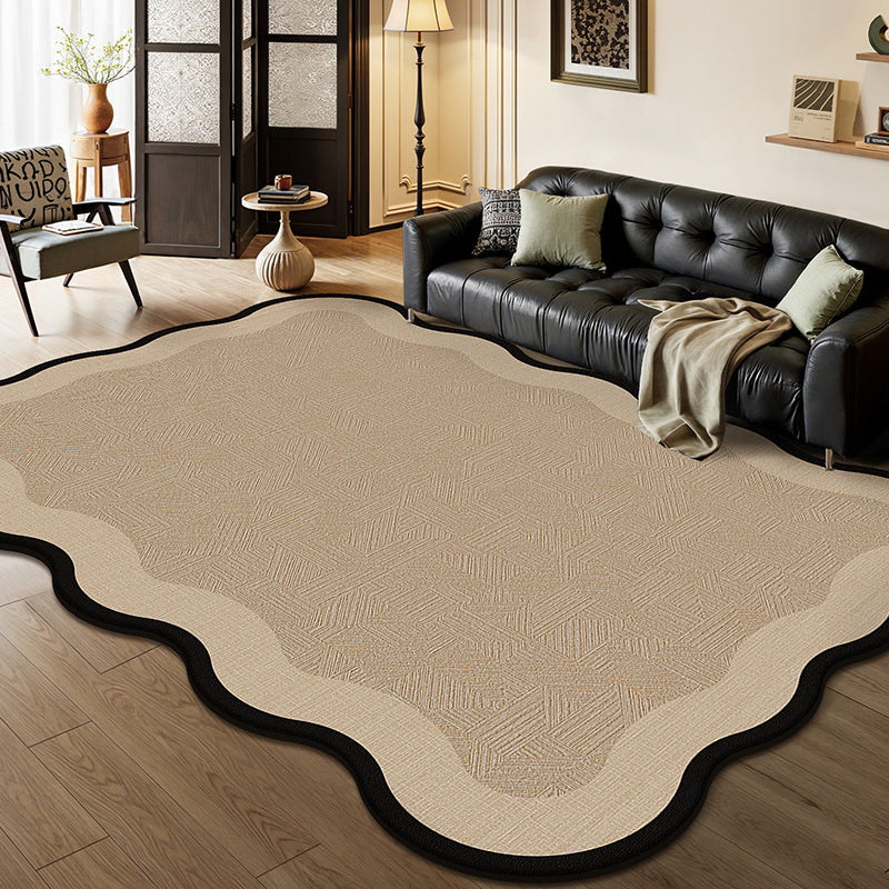 Traditional Vintage Rectangular Wavy-Edge Polyester Fiber Dotted Plastic Cotton Linen Printed Non-Slip Rug For Living Room