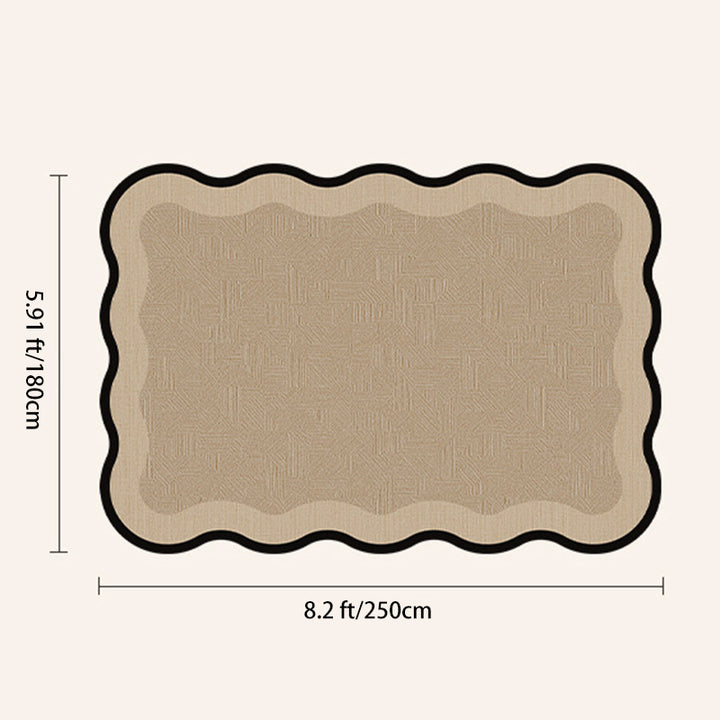 Traditional Vintage Rectangular Wavy-Edge Polyester Fiber Dotted Plastic Cotton Linen Printed Non-Slip Rug For Living Room