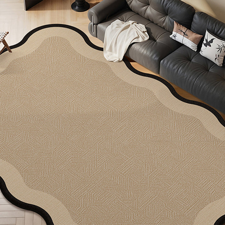 Traditional Vintage Rectangular Wavy-Edge Polyester Fiber Dotted Plastic Cotton Linen Printed Non-Slip Rug For Living Room