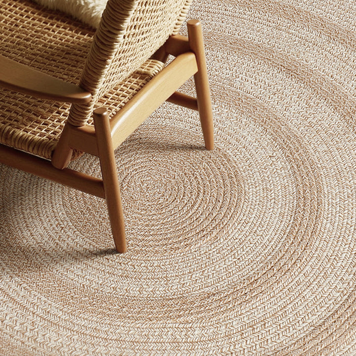 Traditional Japanese Round Wool Jute Blend Non-Slip Hand-Woven Textured Weave Rug For Living Room