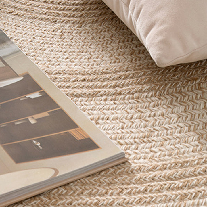 Traditional Japanese Round Wool Jute Blend Non-Slip Hand-Woven Textured Weave Rug For Living Room